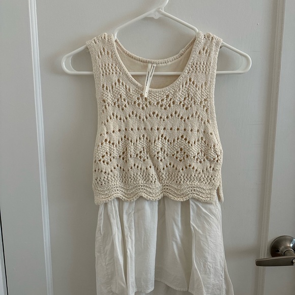 Anthropologie Cream Crochet Layered Tank Top - Picture 3 of 5